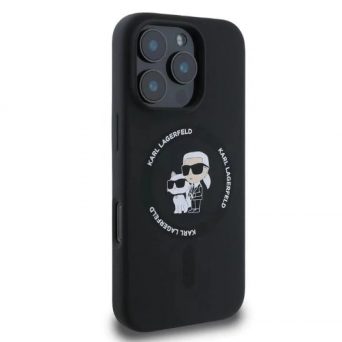 Husa pentru iPhone 16 Pro Max Karl Lagerfeld Silicone Ring MagSafe (KLHMP16XSCMKCRHK) Karl&Choupette, Black [4]