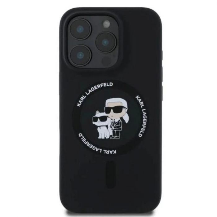 Husa pentru iPhone 16 Pro Karl Lagerfeld Silicone Ring MagSafe (KLHMP16LSCMKCRHK) Karl&Choupette, Black [1]