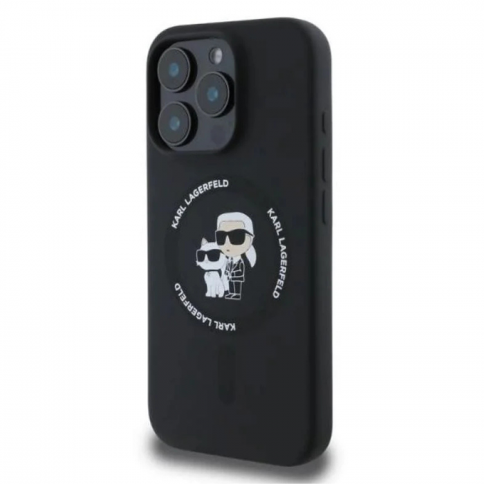 Husa pentru iPhone 16 Pro Max Karl Lagerfeld Silicone Ring MagSafe (KLHMP16XSCMKCRHK) Karl&Choupette, Black [3]