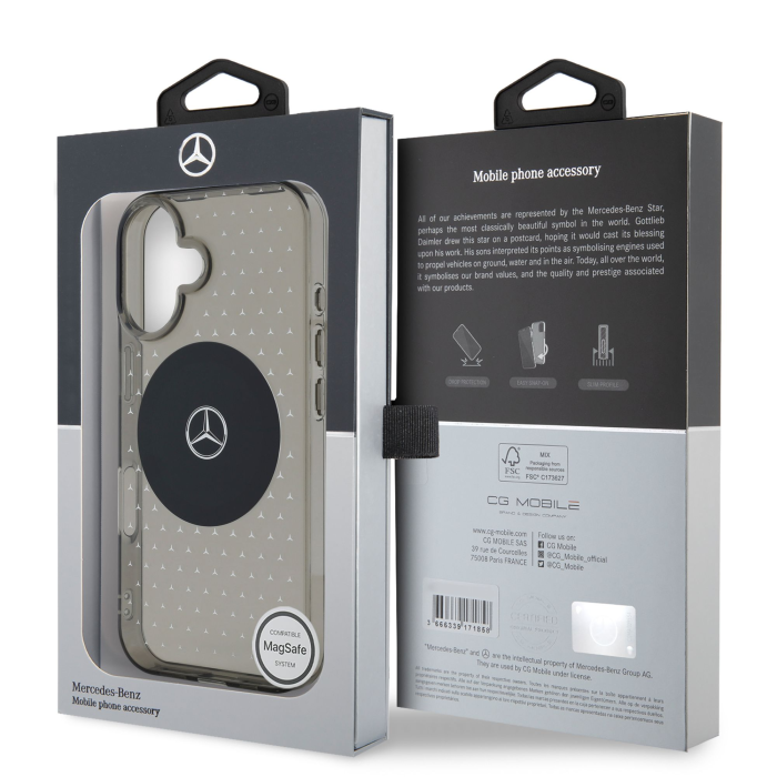 Husa pentru iPhone 16 Plus, Mercedes PC/TPU Star Pattern MagSafe, Black [3]