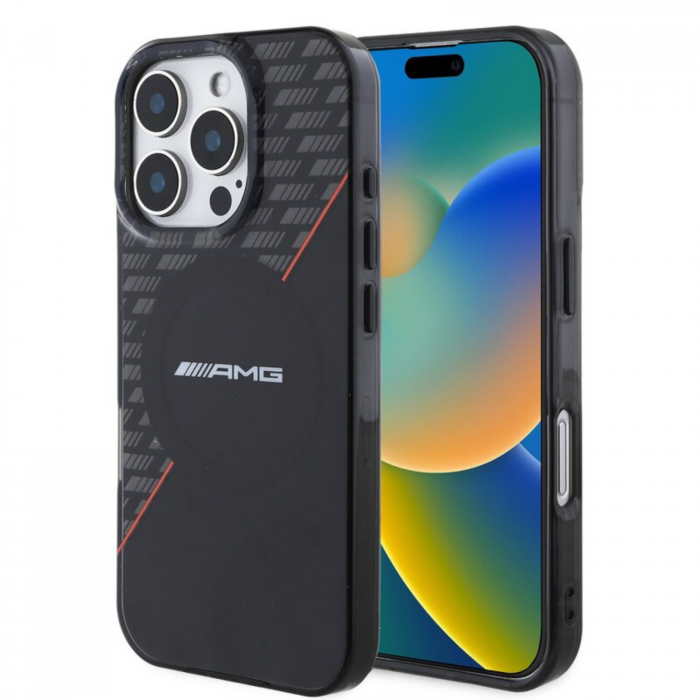 Husa pentru iPhone 16 Pro AMG Rhombs MagSafe, Black/Red [2]