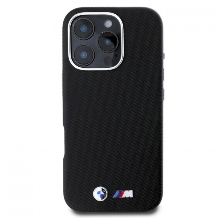Husa pentru iPhone 16 Pro BMW M PU Kevlar Metal Logo, Black [1]