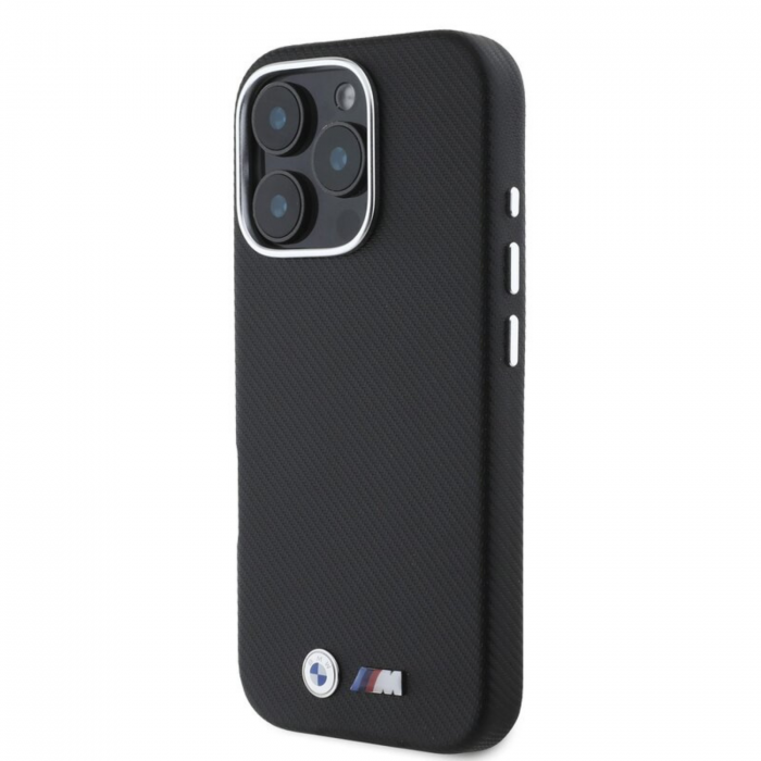 Husa pentru iPhone 16 Pro BMW M PU Kevlar Metal Logo, Black [3]