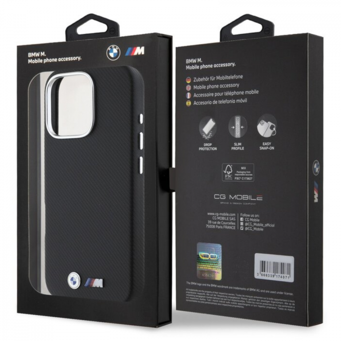 Husa pentru iPhone 16 Pro BMW M PU Kevlar Metal Logo, Black [6]
