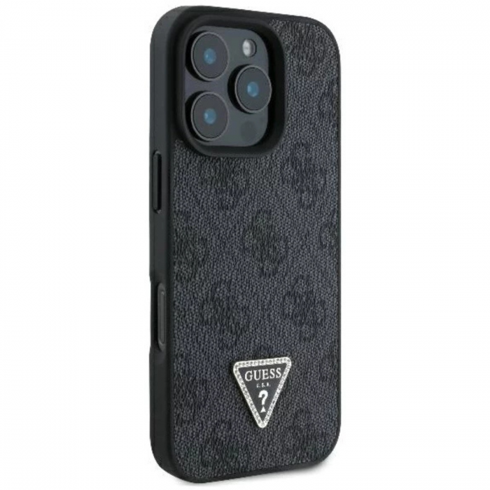 Husa pentru iPhone 16 Pro Guess PU 4G Strass Triangle Metal Logo, Black [4]