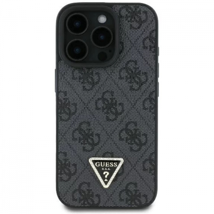 Husa pentru iPhone 16 Pro Guess PU 4G Strass Triangle Metal Logo, Black [1]