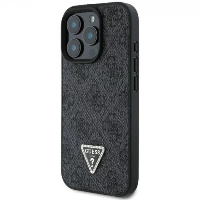 Husa pentru iPhone 16 Pro Guess PU 4G Strass Triangle Metal Logo, Black [3]