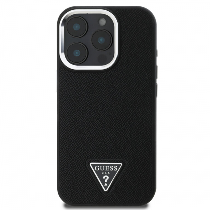 Husa pentru iPhone 16 Pro Max, Guess PU Grained Triangle Logo, Black [1]