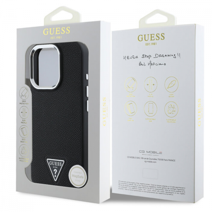 Husa pentru iPhone 16 Pro, Guess PU Grained Triangle Logo, Black [7]