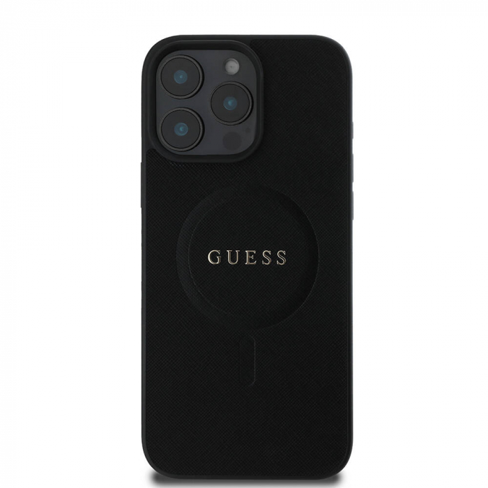 Husa pentru iPhone 16 Pro, Guess - Saffiano Classic Logo MagSafe (GUHMP16LPSAHMCK) -Black [2]