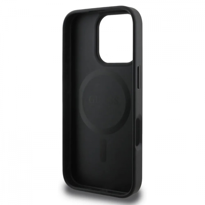 Husa pentru iPhone 16 Pro, Guess Saffiano Peony Stamp MagSafe, Black [5]