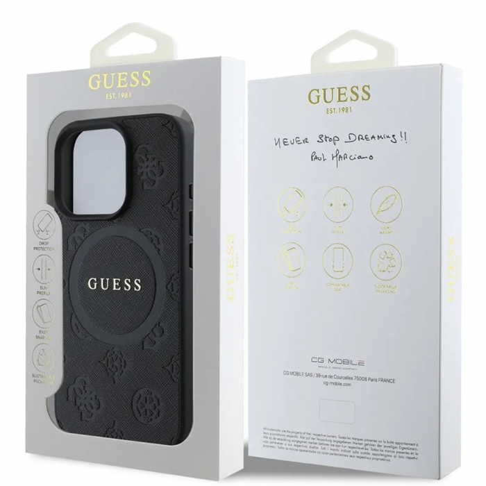 Husa pentru iPhone 16 Pro, Guess Saffiano Peony Stamp MagSafe, Black [6]