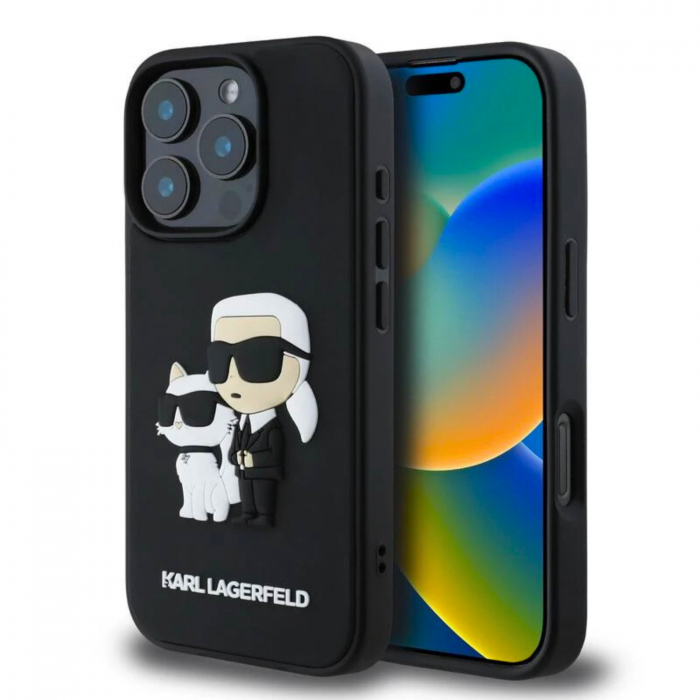 Husa pentru iPhone 16 Pro Karl Lagerfeld 3D Rubber Karl and Choupette, Black [4]
