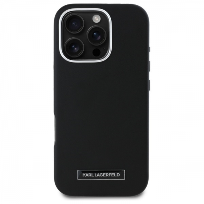 Husa pentru iPhone 16 Pro Max Karl Lagerfeld, Leather MagSafe (KLHMP16XPGMSRPK) - FW Metal Plate, Black [1]