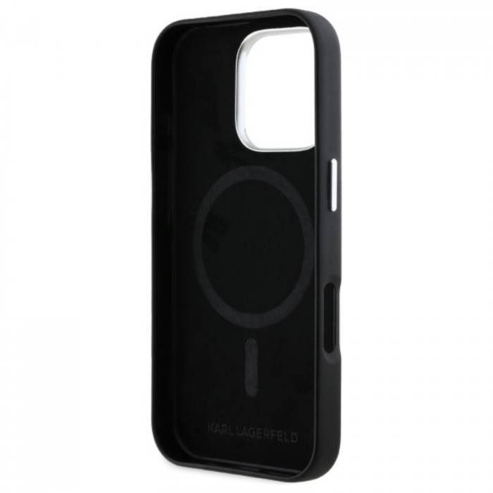 Husa pentru iPhone 16 Pro Max Karl Lagerfeld, Leather MagSafe (KLHMP16XPGMSRPK) - FW Metal Plate, Black [6]