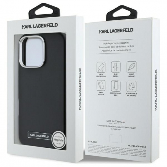 Husa pentru iPhone 16 Pro Max Karl Lagerfeld, Leather MagSafe (KLHMP16XPGMSRPK) - FW Metal Plate, Black [7]