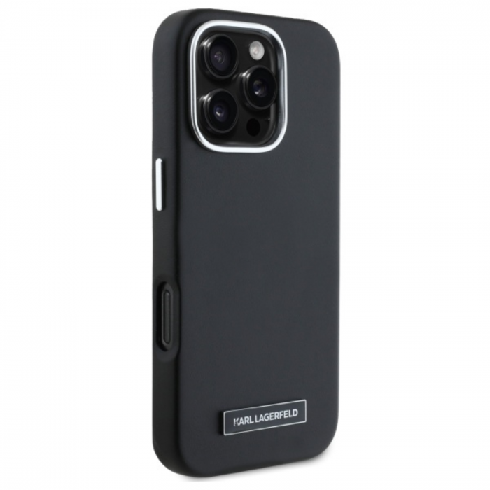 Husa pentru iPhone 16 Pro Max Karl Lagerfeld, Leather MagSafe (KLHMP16XPGMSRPK) - FW Metal Plate, Black [4]