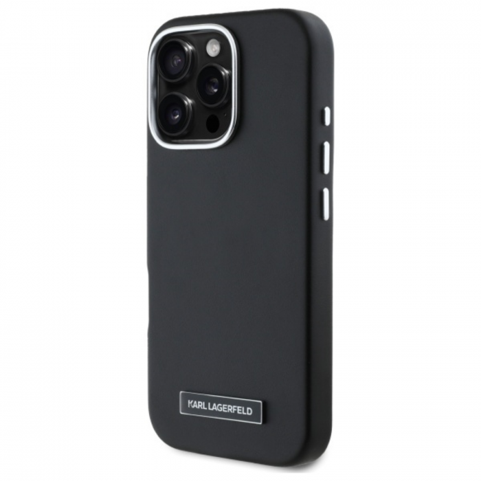 Husa pentru iPhone 16 Pro Max Karl Lagerfeld, Leather MagSafe (KLHMP16XPGMSRPK) - FW Metal Plate, Black [3]