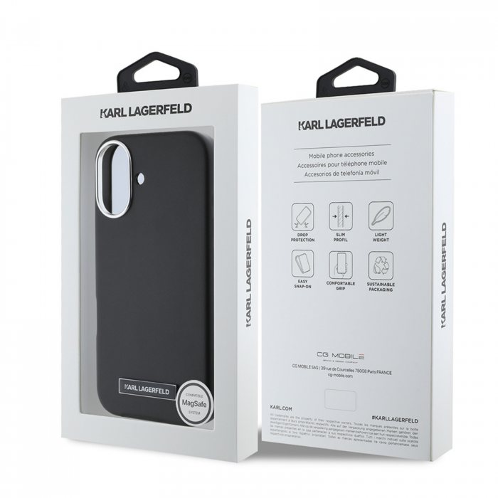 Husa pentru iPhone 16 Karl Lagerfeld, Leather MagSafe (KLHMP16SPGMSRPK) - FW Metal Plate, Black [7]