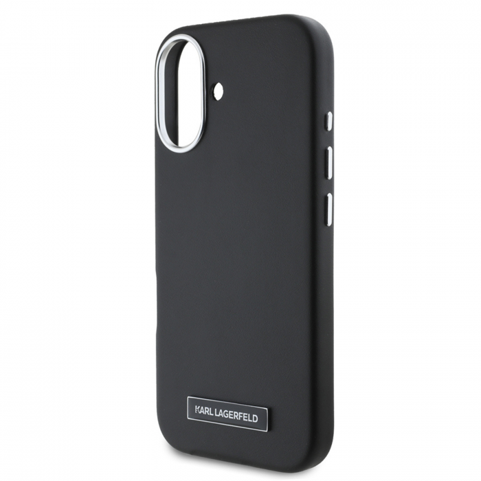 Husa pentru iPhone 16 Karl Lagerfeld, Leather MagSafe (KLHMP16SPGMSRPK) - FW Metal Plate, Black [5]