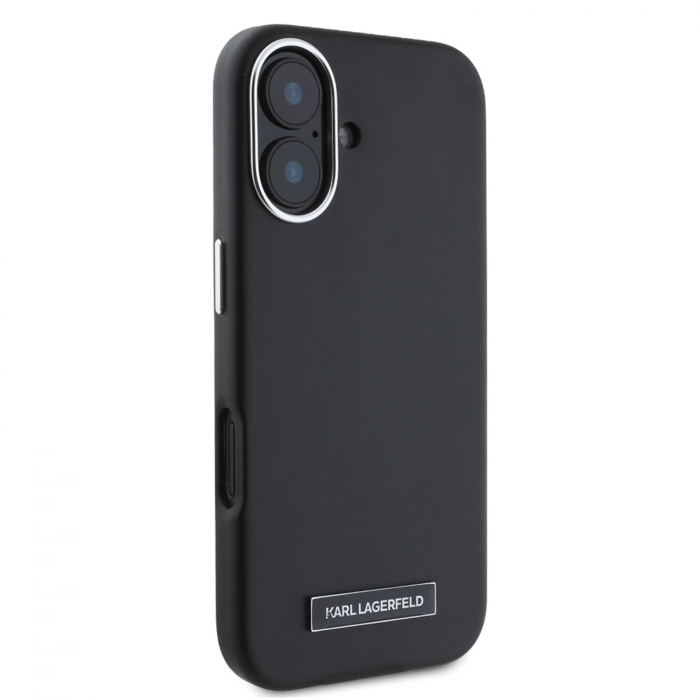 Husa pentru iPhone 16 Karl Lagerfeld, Leather MagSafe (KLHMP16SPGMSRPK) - FW Metal Plate, Black [3]