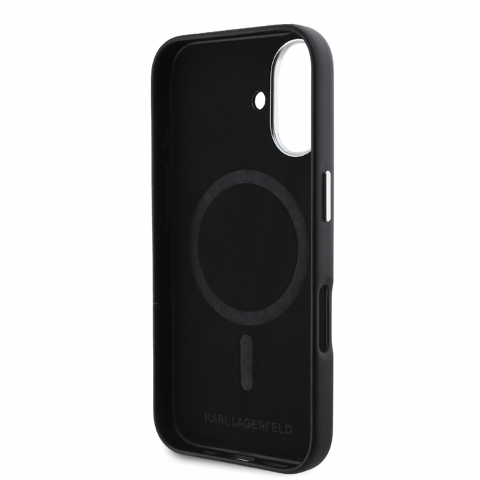 Husa pentru iPhone 16 Karl Lagerfeld, Leather MagSafe (KLHMP16SPGMSRPK) - FW Metal Plate, Black [6]
