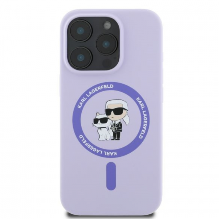 Husa pentru iPhone 15 Pro Karl Lagerfeld Silicone Ring MagSafe (KLHMP15LSCMKCRHU) Karl&Choupette, Purple [1]