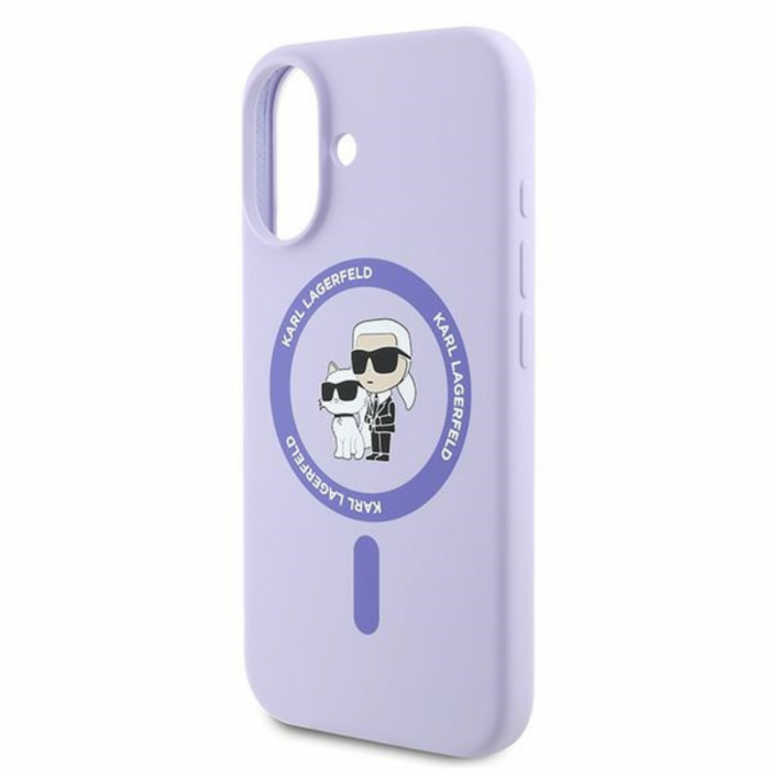 Husa pentru iPhone 16 Karl Lagerfeld Silicone Ring MagSafe (KLHMP16SSCMKCRHU) Karl&Choupette, Purple [5]