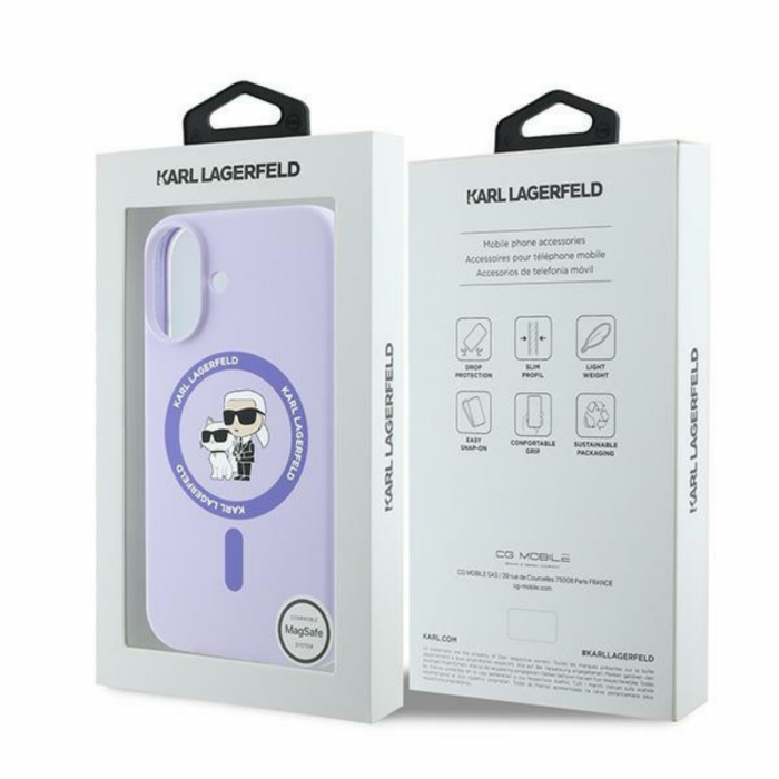 Husa pentru iPhone 16 Karl Lagerfeld Silicone Ring MagSafe (KLHMP16SSCMKCRHU) Karl&Choupette, Purple [7]