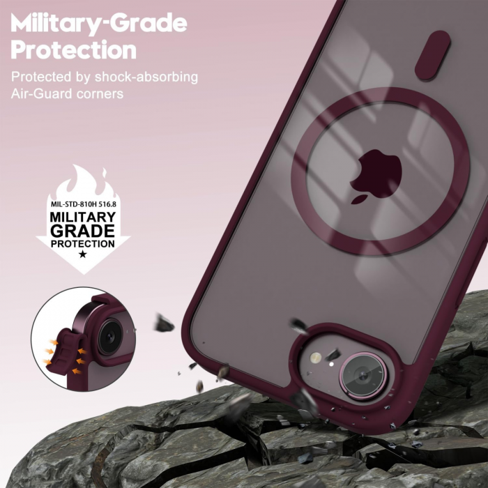 Husa pentru iPhone 16e, Crystal Clear MagSafe, Wine Red [3]