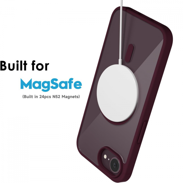 Husa pentru iPhone 16e, Crystal Clear MagSafe, Wine Red [4]