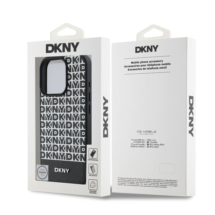 Husa pentru iPhone 16 Pro Max DKNY PU Leather Repeat Pattern Bottom Stripe MagSafe, Black [4]