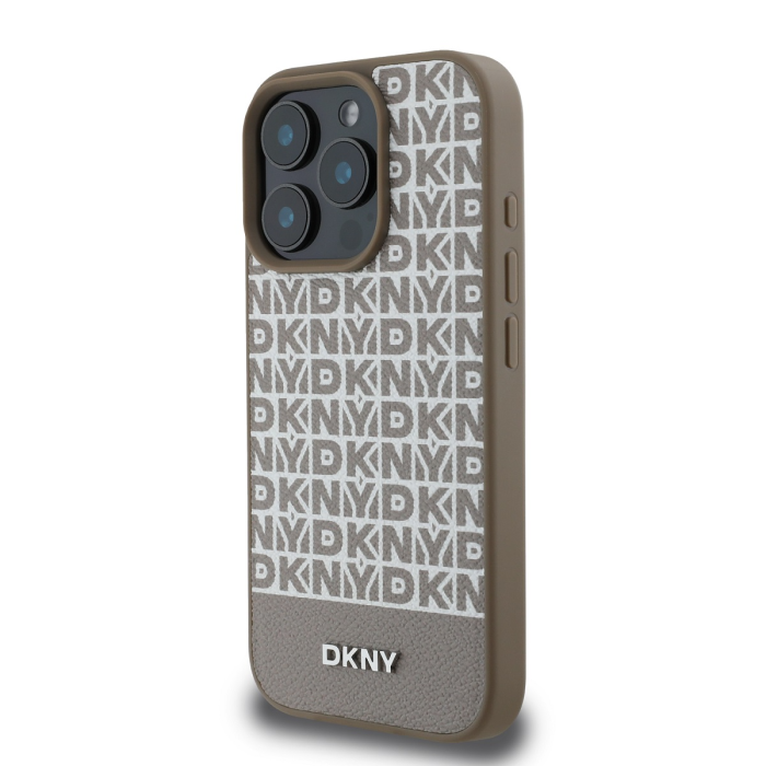 Husa pentru iPhone 16 Pro Max DKNY PU Leather Repeat Pattern Bottom Stripe MagSafe, Brown [2]