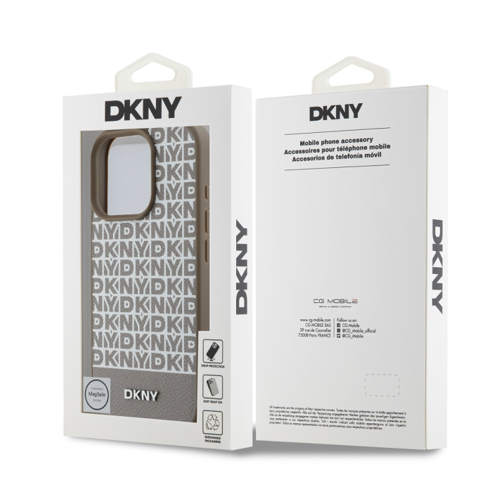 Husa pentru iPhone 16 Pro Max DKNY PU Leather Repeat Pattern Bottom Stripe MagSafe, Brown [5]