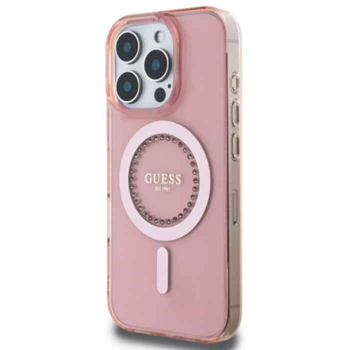 Husa pentru iPhone 16 Pro Max, Guess IML Rhinestones Ring MagSafe, Pink [3]