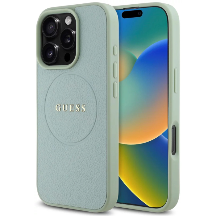 Husa pentru iPhone 16 Pro Max, Guess PU Grained Classic Logo MagSafe, Green [1]