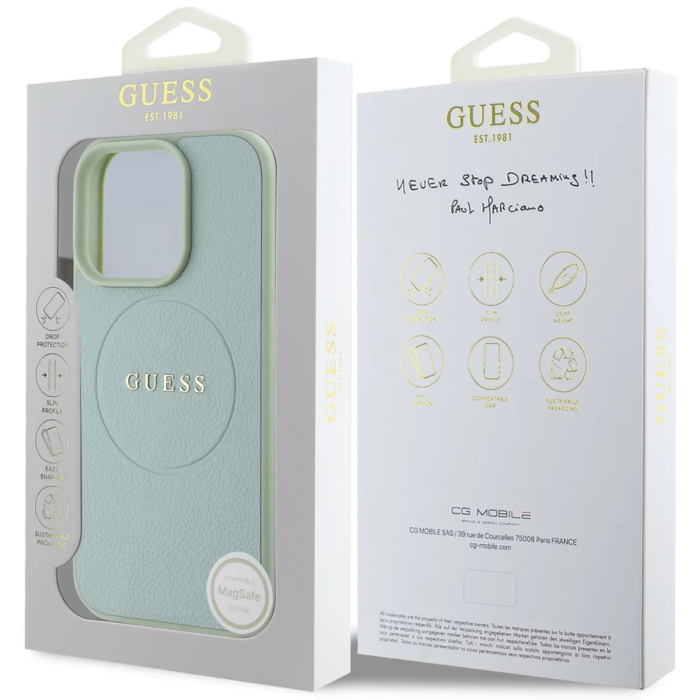 Husa pentru iPhone 16 Pro Max, Guess PU Grained Classic Logo MagSafe, Green [6]