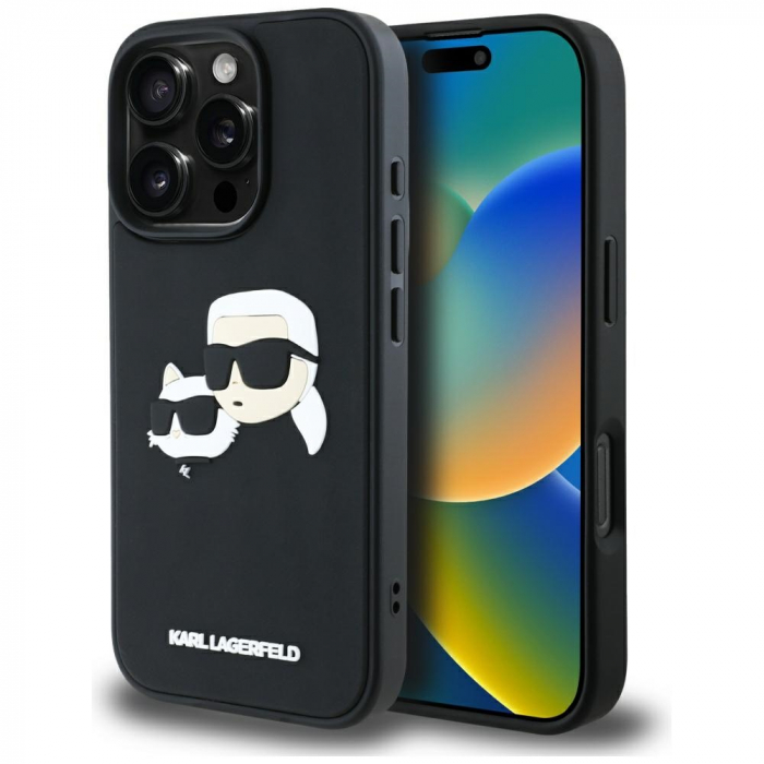 Husa pentru iPhone 16 Pro Max Karl Lagerfeld 3D - (KLHCP16XRBCKCHLK) - Rubber Karl and Choupette, Black [2]