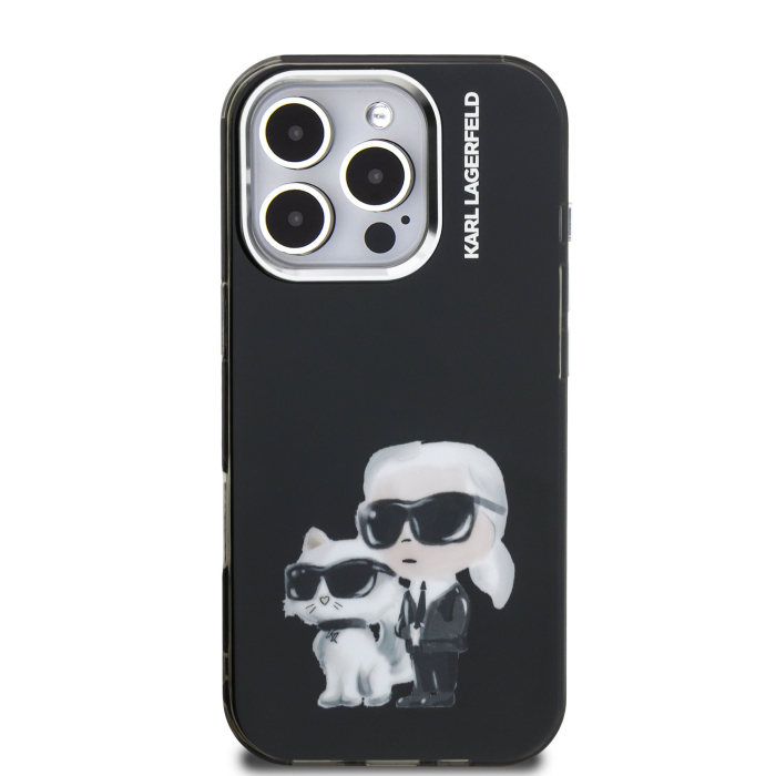 Husa pentru iPhone 16 Pro Max, Karl Lagerfeld IML Aquarelle Karl and Choupette, Black [2]