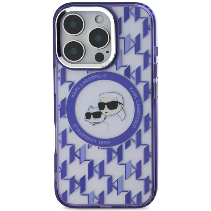 Husa pentru iPhone 16 Pro Max, Karl Lagerfeld IML Monogram K&CH Heads MagSafe, Purple [2]