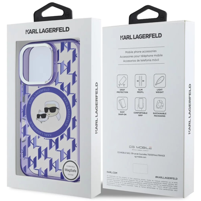 Husa pentru iPhone 16 Pro Max, Karl Lagerfeld IML Monogram K&CH Heads MagSafe, Purple [6]