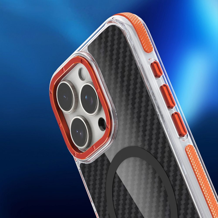 Husa pentru iPhone 16 Pro Max, Perfect Grip Carbon Fiber MagSafe, orange [6]
