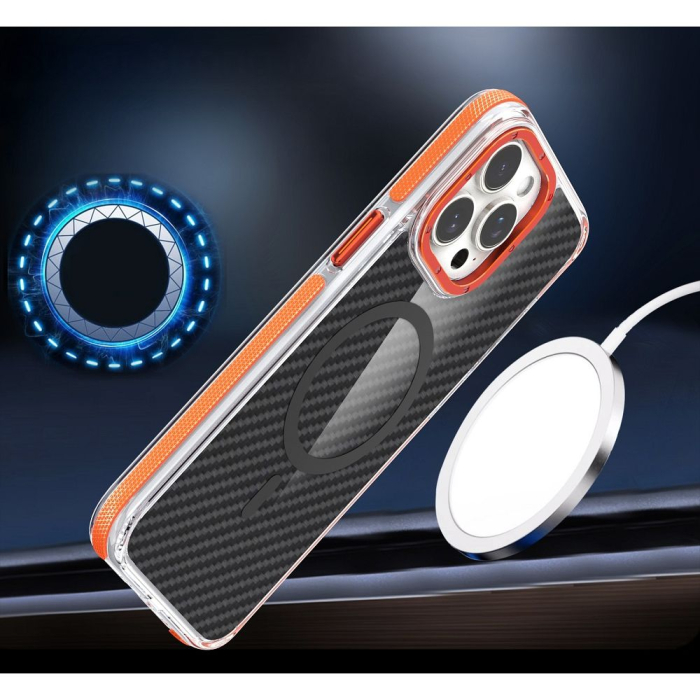 Husa pentru iPhone 16 Pro Max, Perfect Grip Carbon Fiber MagSafe, orange [4]