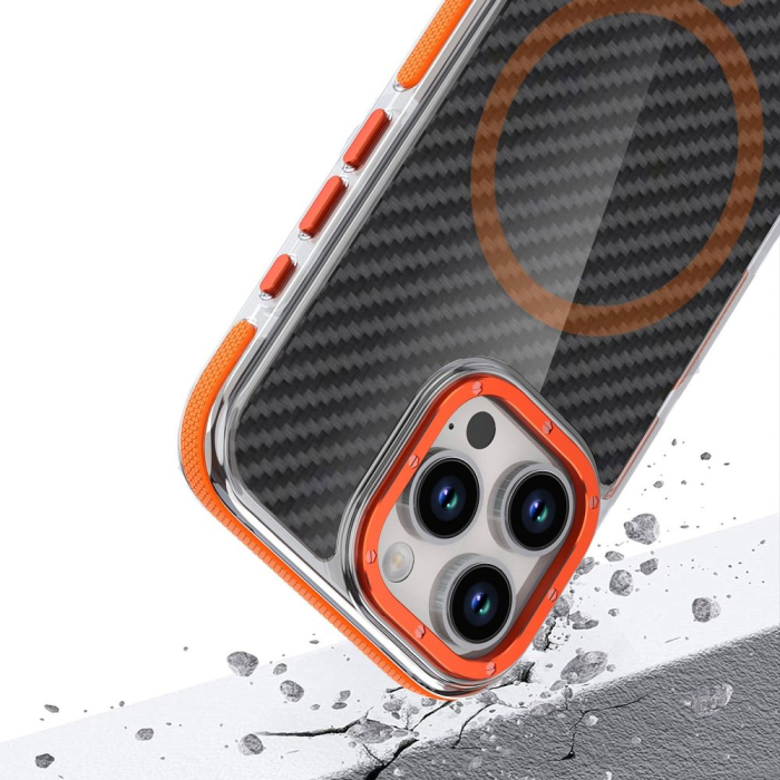 Husa pentru iPhone 17 Pro/ 18 Pro, Perfect Grip Carbon Fiber MagSafe, orange [4]