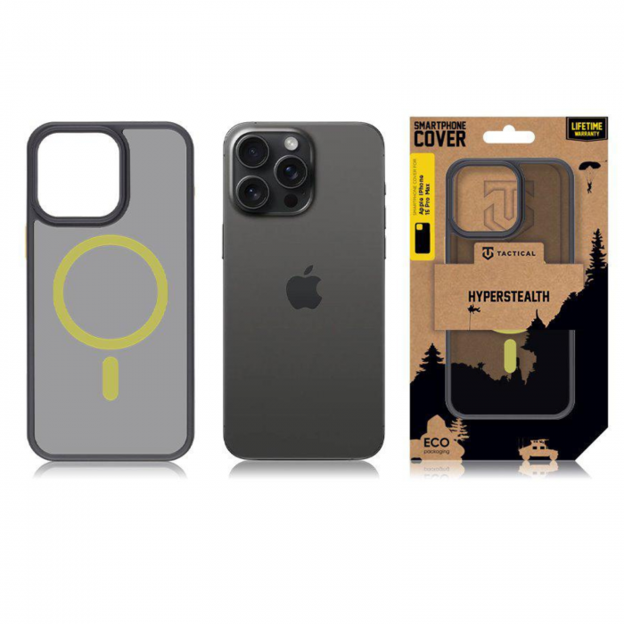 Husa pentru iPhone 15 Pro Max Tactical MagForce Hyperstealth 2.0, Black/Yellow [5]
