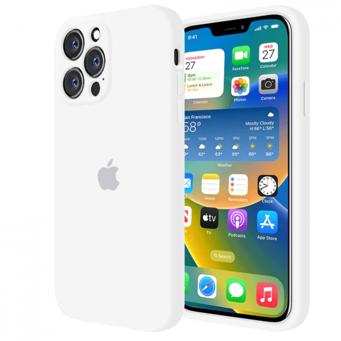 Husa pentru iPhone 16 Pro, Silicon cu Protectie Camera, Alba [1]
