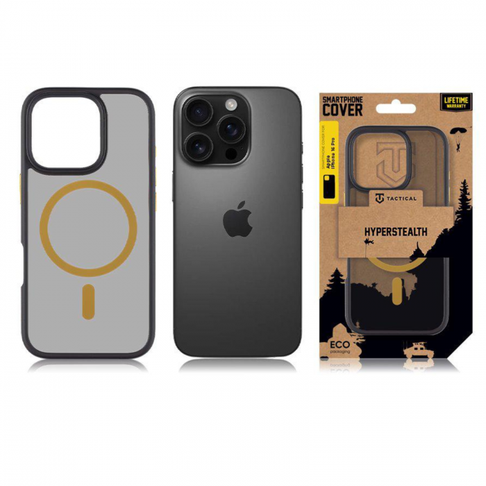 Husa pentru iPhone 16 Pro Tactical MagForce Hyperstealth 2.0, Black/Yellow [7]