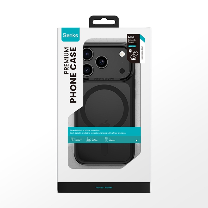 Husa pentru iPhone 17 Pro/ 18 Pro, Benks Magnetic Mist Case Metal Frame Camera Control Button, Black [14]