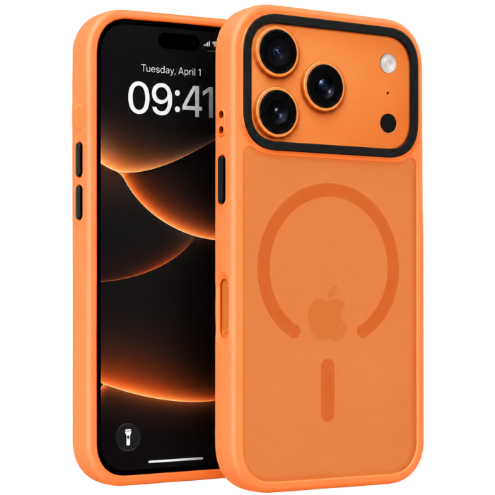 Husa pentru iPhone 17 Pro/ 18 Pro, MagSafe, Drop Resistant Shockproof, Matte Skin Orange [2]