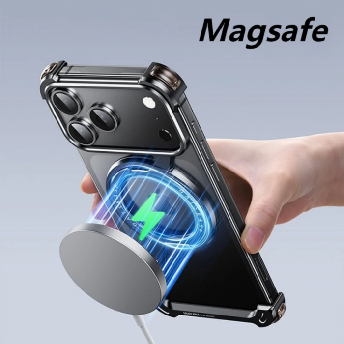 Husa pentru iPhone 17 Pro Max/ 18 Pro Max, Metal Frameless with 360° Rotatable Stand Magnetic Airbag Protective Shockproof Deep Blue [2]